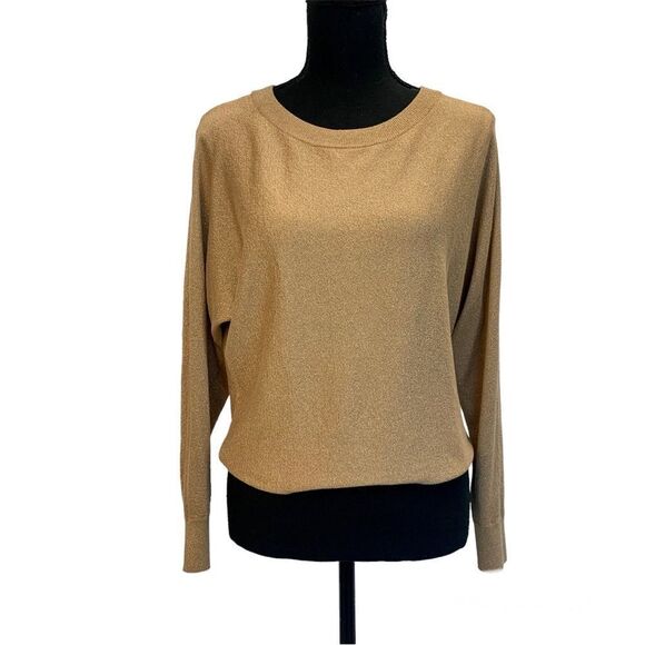 I.n.c. International concepts Metallic glitter gold Long sleeve crewneck sweater - Picture 1 of 10